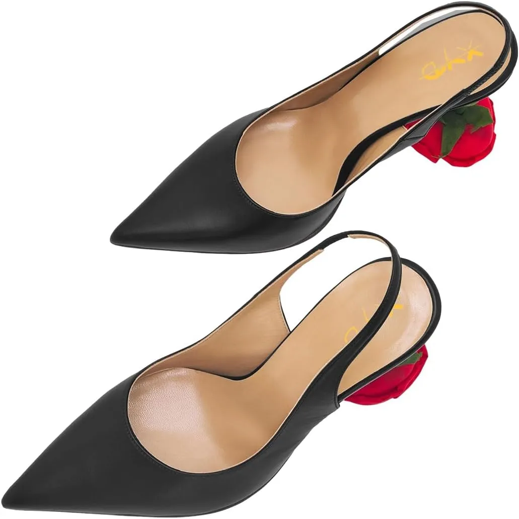 XYD Women's Romantic Rose Heel (80mm) Closed Pointed Toe Slingbacks Pumps Sexy Lady Formal Event Evening Fashion Shoes