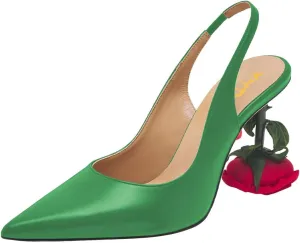 XYD Women's Romantic Rose Heel (80mm) Closed Pointed Toe Slingbacks Pumps Sexy Lady Formal Event Evening Fashion Shoes