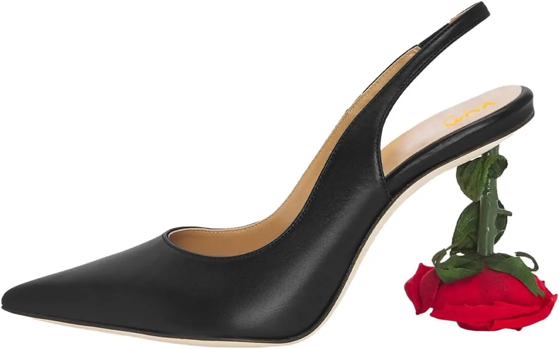 XYD Women's Romantic Rose Heel (80mm) Closed Pointed Toe Slingbacks Pumps Sexy Lady Formal Event Evening Fashion Shoes