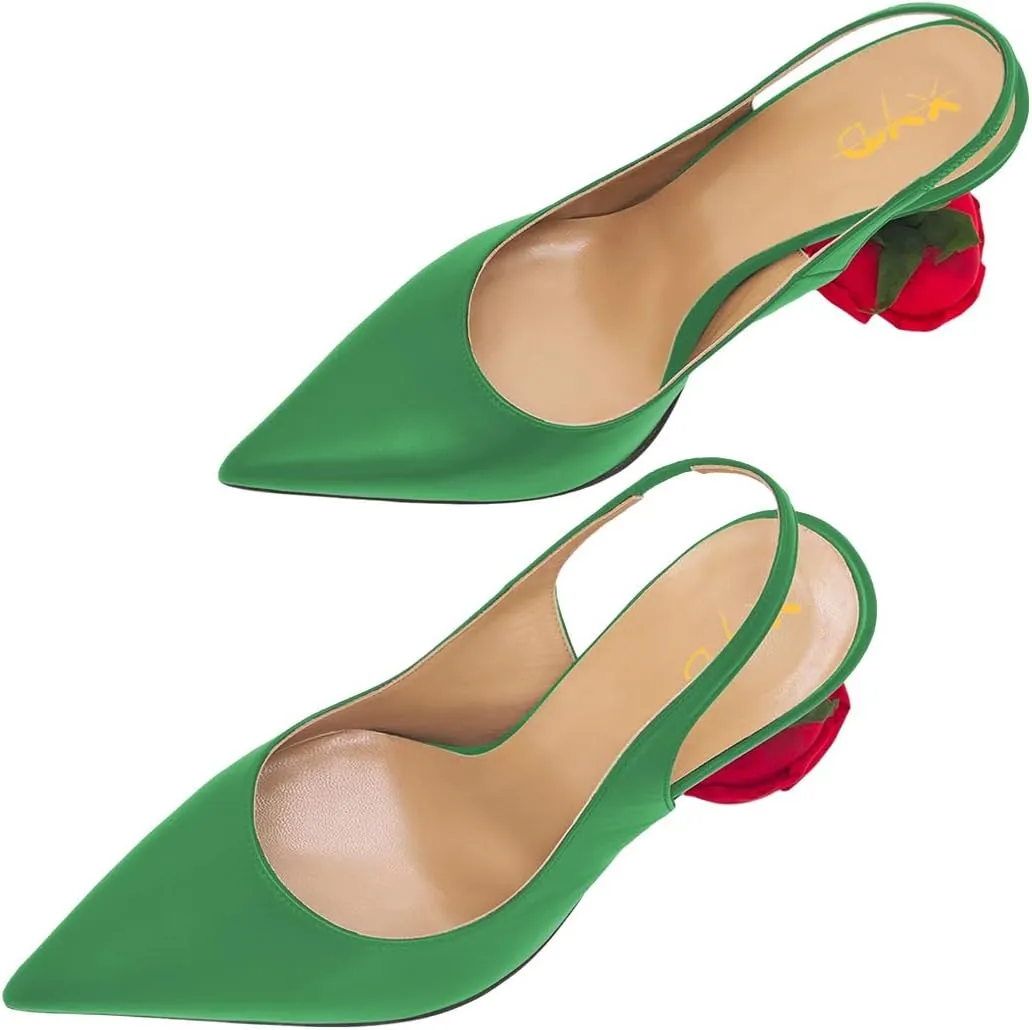 XYD Women's Romantic Rose Heel (80mm) Closed Pointed Toe Slingbacks Pumps Sexy Lady Formal Event Evening Fashion Shoes