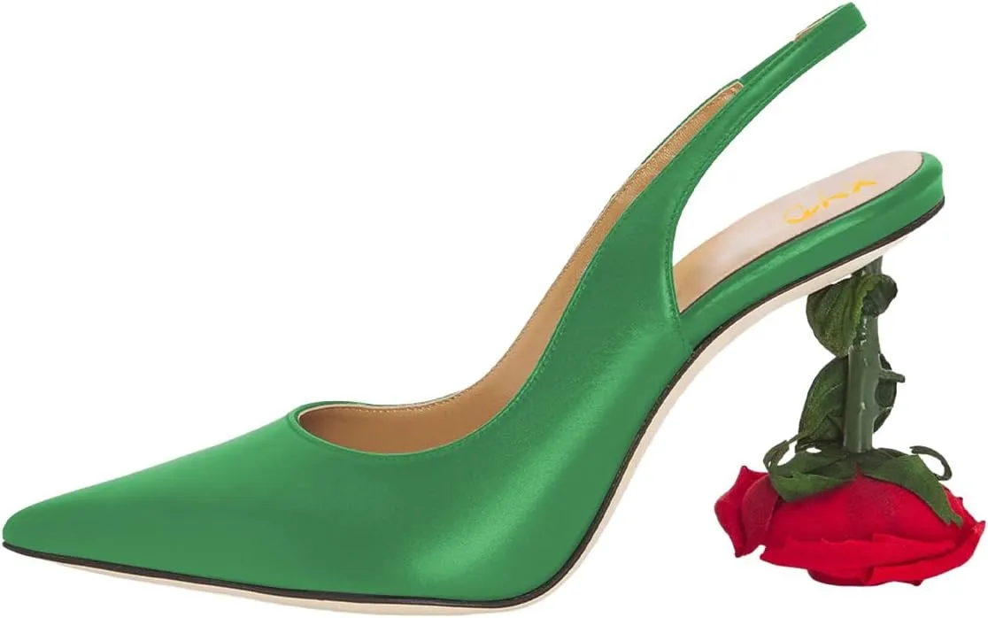 XYD Women's Romantic Rose Heel (80mm) Closed Pointed Toe Slingbacks Pumps Sexy Lady Formal Event Evening Fashion Shoes