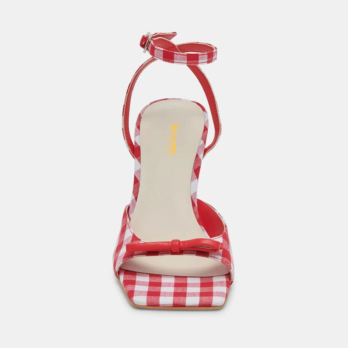 XYD Women's Sweet Plaid Ankle Strap Sandals Flared Mid Heels Square Open Toe Bowknot Countryside Style Dress Shoes