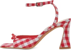 XYD Women's Sweet Plaid Ankle Strap Sandals Flared Mid Heels Square Open Toe Bowknot Countryside Style Dress Shoes