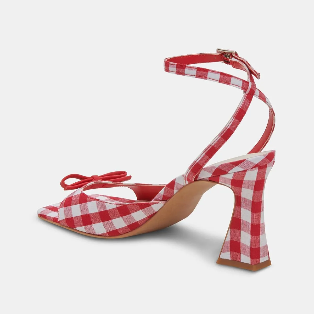 XYD Women's Sweet Plaid Ankle Strap Sandals Flared Mid Heels Square Open Toe Bowknot Countryside Style Dress Shoes