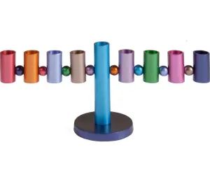 Yair Emanuel Anodized Aluminum Tubes and Balls Hanukkah Menorah - Multicolor