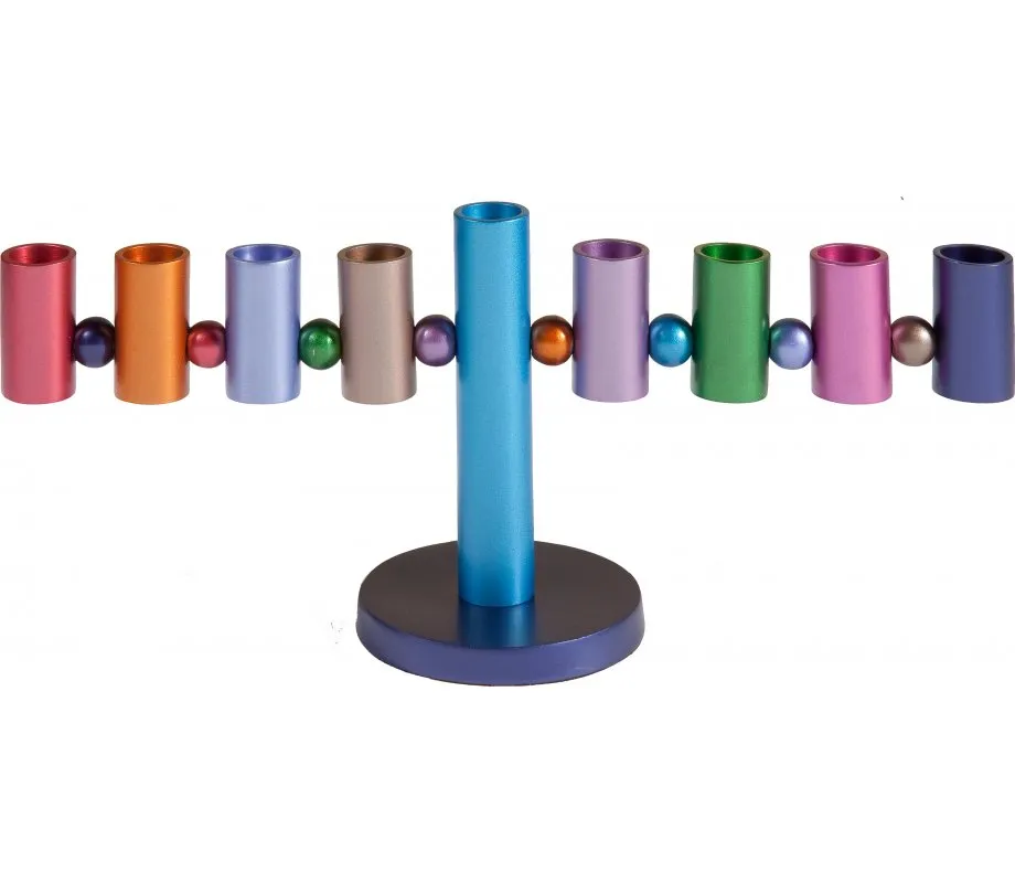 Yair Emanuel Anodized Aluminum Tubes and Balls Hanukkah Menorah - Multicolor