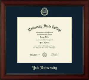 Yale University 12.625" w x 10.313" h Diploma Frame - Fits a bachelor's, master's and phd - Gold Embossed Diploma Frame - Cherry Moulding with Navy and Gold Matting - Officially Licensed