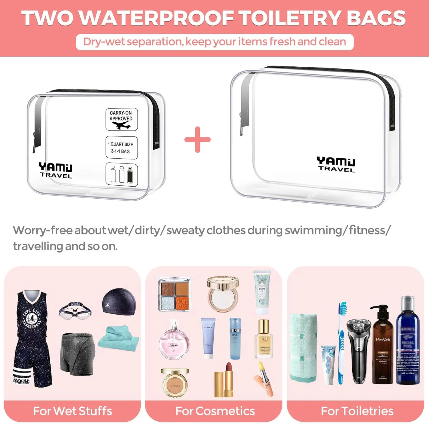 YAMIU Packing Cubes for Suitcases, 7 Pcs luggage organizer bags with Shoe Bag, 2 Waterproof Travel Toiletry Bags, Travel Cubes for Travel Essentials Travel Accessories