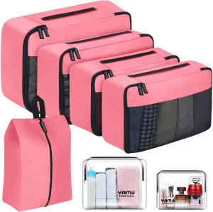 YAMIU Packing Cubes for Suitcases, 7 Pcs luggage organizer bags with Shoe Bag, 2 Waterproof Travel Toiletry Bags, Travel Cubes for Travel Essentials Travel Accessories