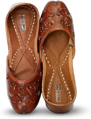 YASH & CO. Pure Leather Hand Crafted Bellies| Rajasthani Jutti, Mojari| Latest Collection Comfortable Stylish Slip on Bellies & Ballerina for Women & Girls/Ethnic Bellies Footwear