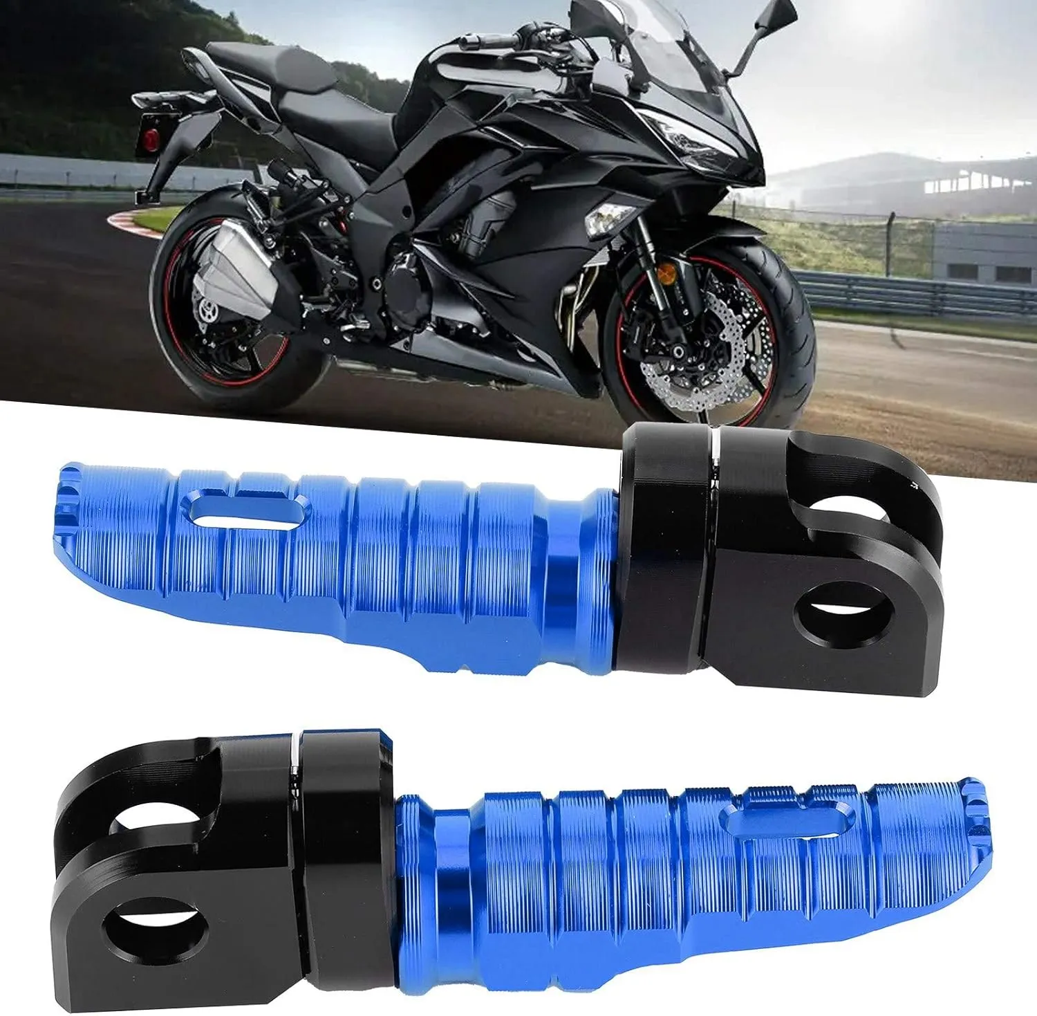 Yctze Pair of Front Foot Pegs Aluminum Alloy Pedals Fit for Ninja Z125 PRO Z250/SL Z400 Z900 (blue)