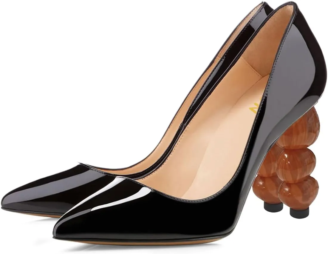 YDN Women's Classic Stacked High Heel Slip On Pumps Closed Pointy Toe Special Heeled Shoes Club Cocktail Event Size 4-16 US