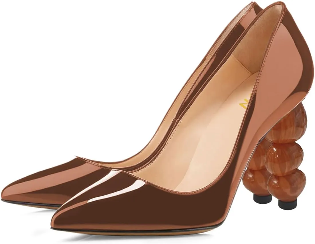 YDN Women's Classic Stacked High Heel Slip On Pumps Closed Pointy Toe Special Heeled Shoes Club Cocktail Event Size 4-16 US