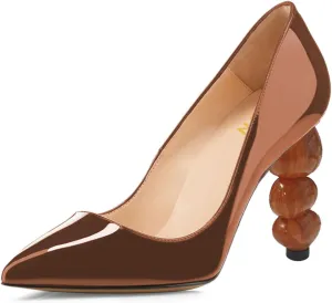 YDN Women's Classic Stacked High Heel Slip On Pumps Closed Pointy Toe Special Heeled Shoes Club Cocktail Event Size 4-16 US