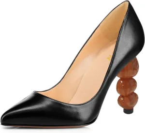 YDN Women's Classic Stacked High Heel Slip On Pumps Closed Pointy Toe Special Heeled Shoes Club Cocktail Event Size 4-16 US