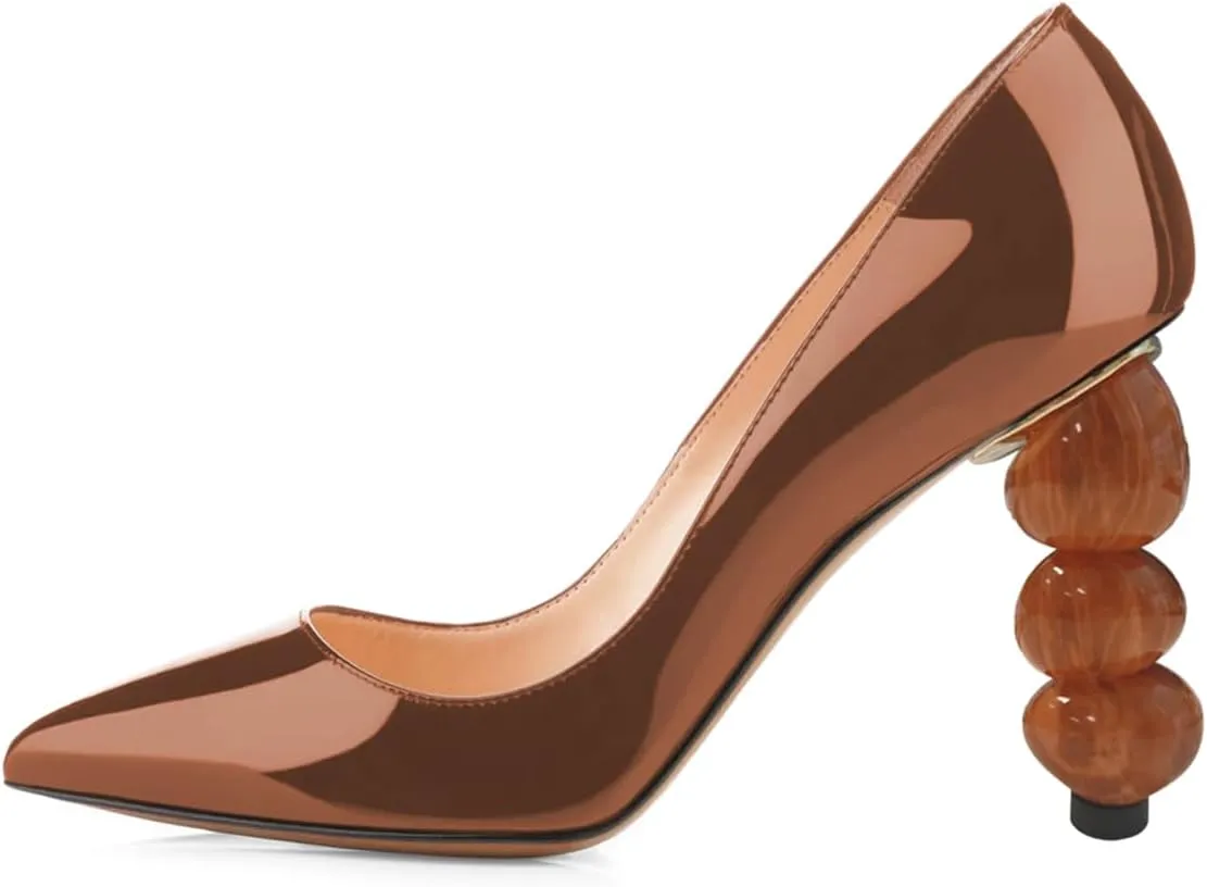 YDN Women's Classic Stacked High Heel Slip On Pumps Closed Pointy Toe Special Heeled Shoes Club Cocktail Event Size 4-16 US