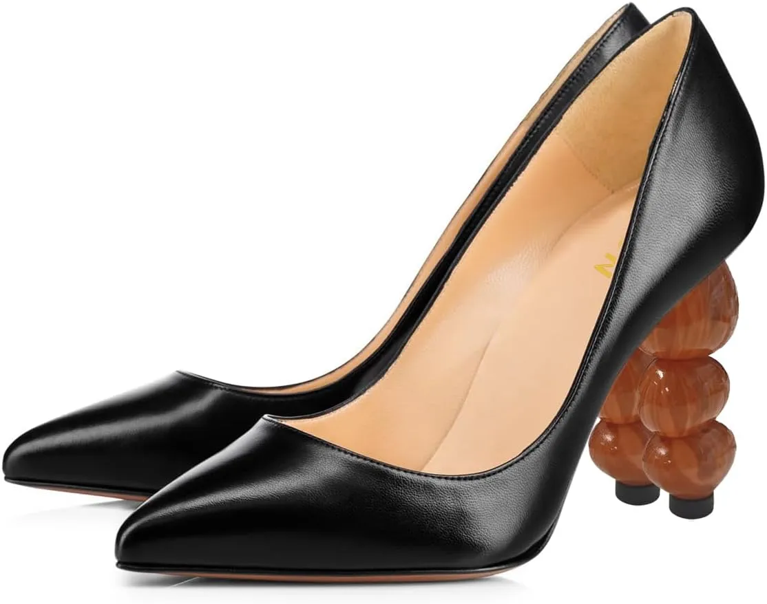 YDN Women's Classic Stacked High Heel Slip On Pumps Closed Pointy Toe Special Heeled Shoes Club Cocktail Event Size 4-16 US