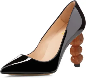 YDN Women's Classic Stacked High Heel Slip On Pumps Closed Pointy Toe Special Heeled Shoes Club Cocktail Event Size 4-16 US