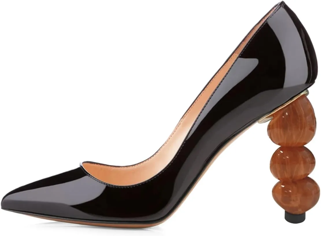 YDN Women's Classic Stacked High Heel Slip On Pumps Closed Pointy Toe Special Heeled Shoes Club Cocktail Event Size 4-16 US