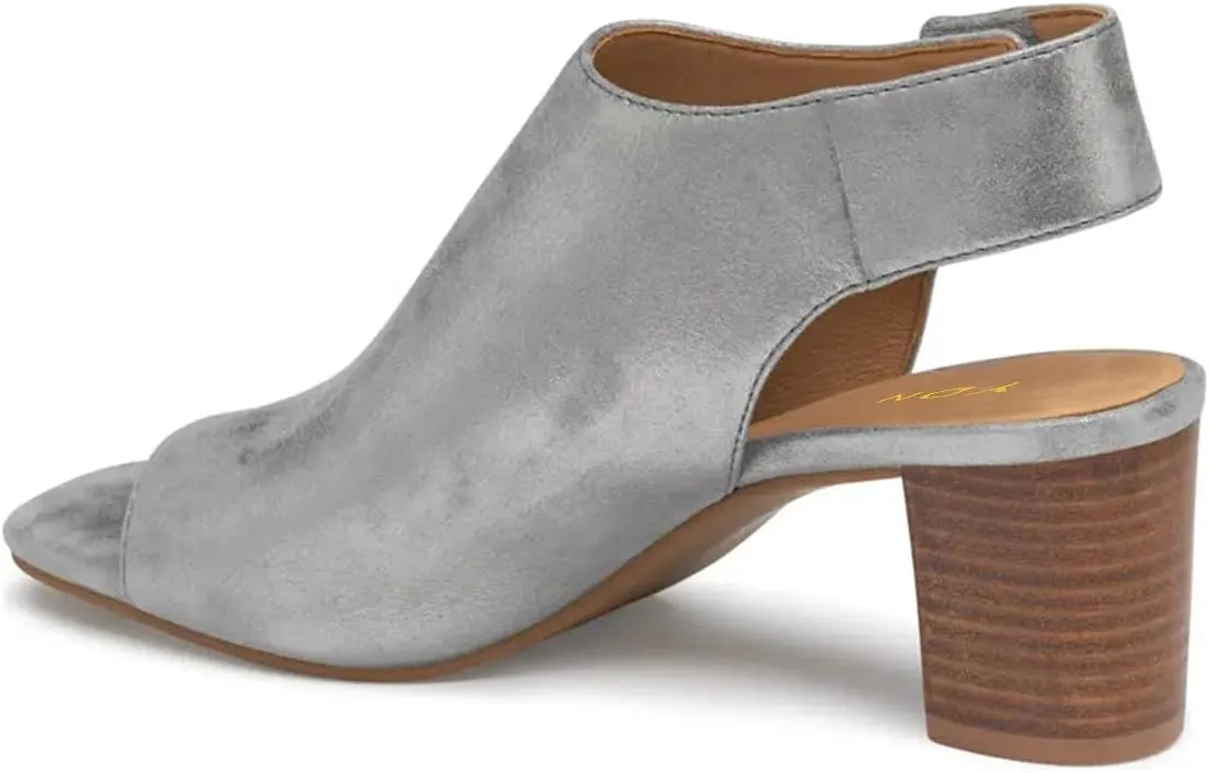 YDN Women's Open Toe Mid High Heel Slingback Sandals Strap Slip On Booties Shoes for Cocktail Club Event Size 4-16 US