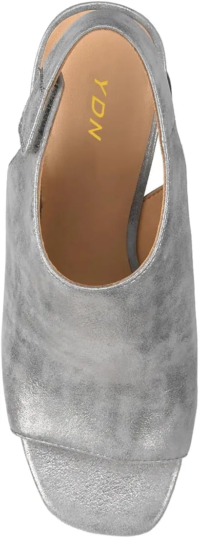 YDN Women's Open Toe Mid High Heel Slingback Sandals Strap Slip On Booties Shoes for Cocktail Club Event Size 4-16 US