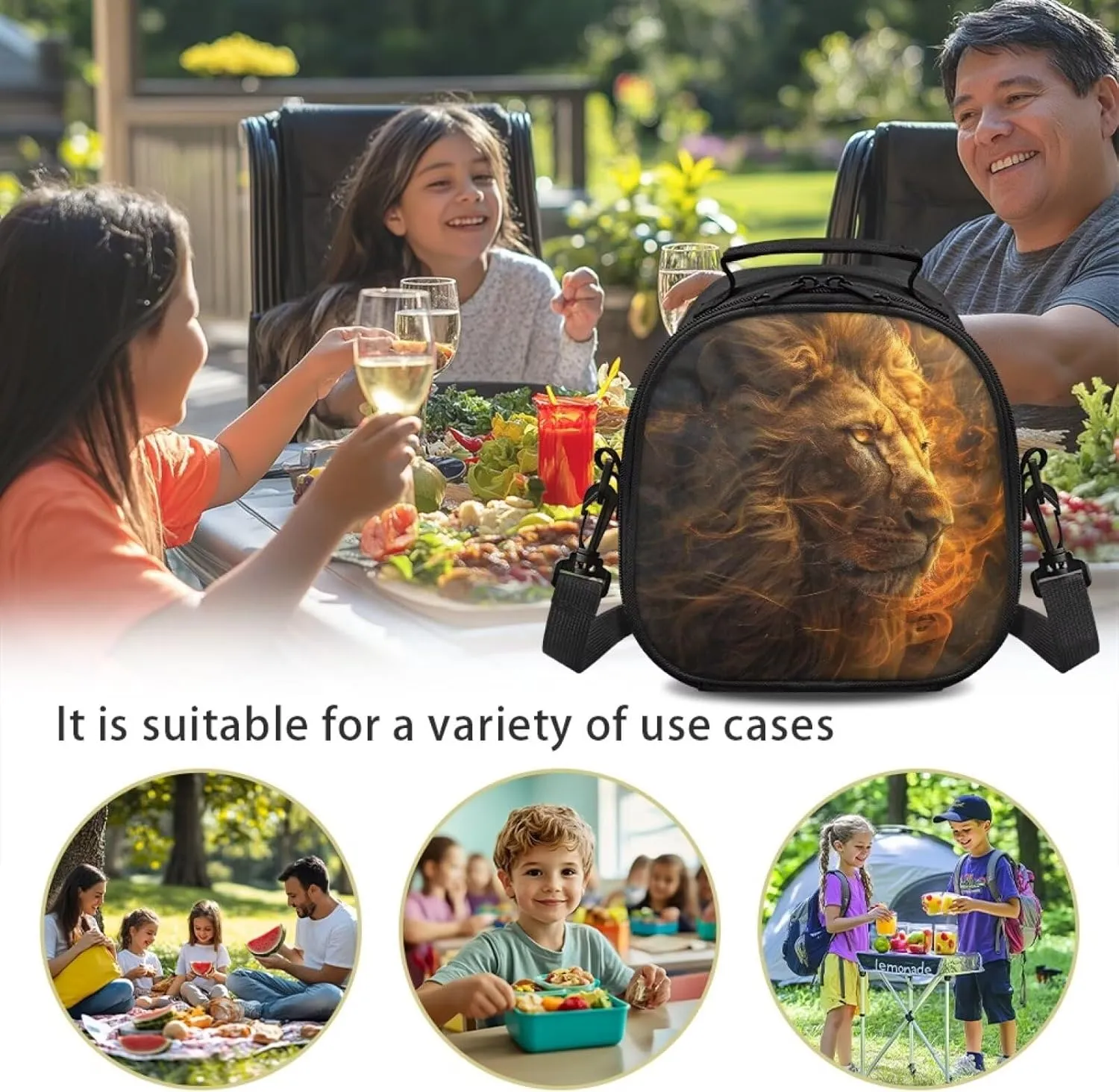 Yellow Lion Kids Lunch Bag for Outdoor Activities Thermal Boys Lunch Bag Kids Cute Cartoon Design Kids Love Retards Food Temperature Loss for Lunch Boxes Food Drinks Etc