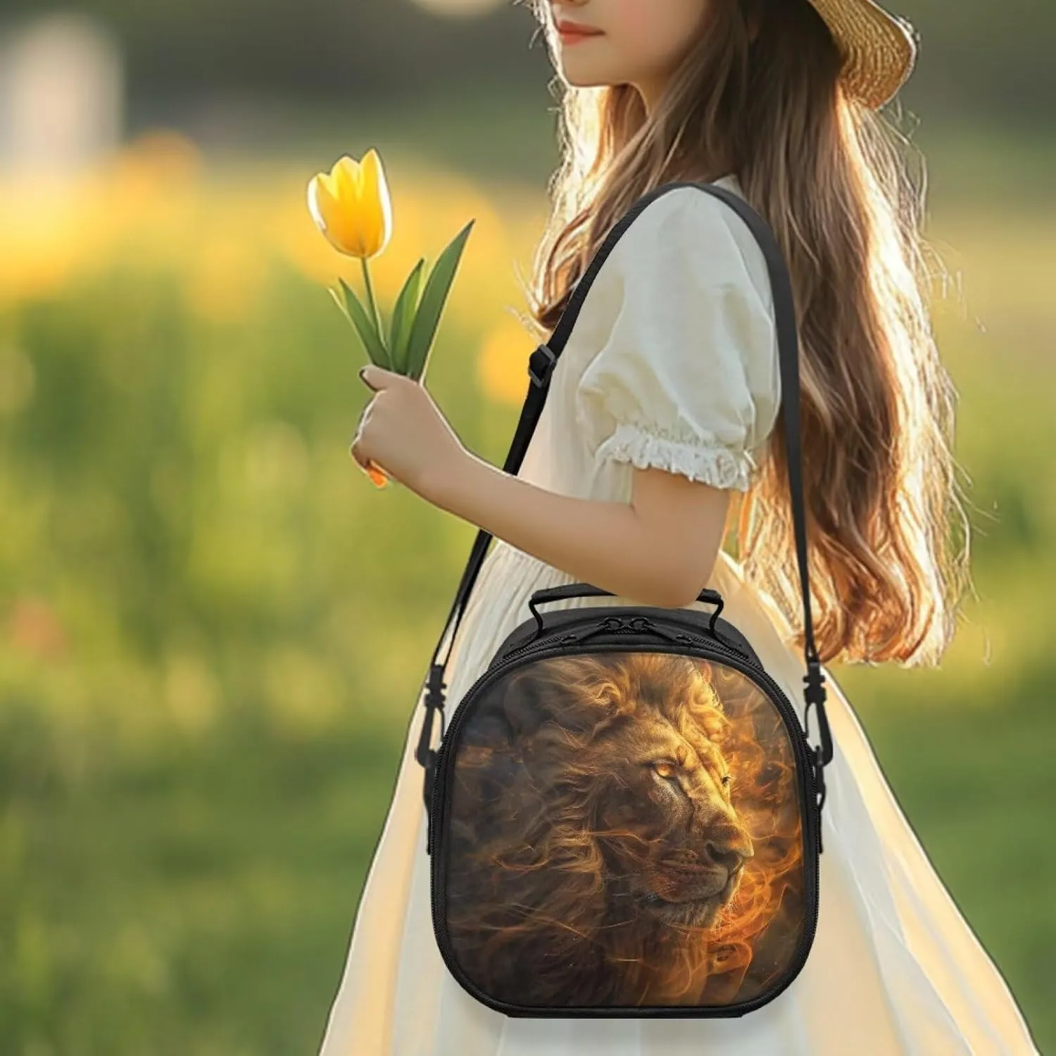 Yellow Lion Kids Lunch Bag for Outdoor Activities Thermal Boys Lunch Bag Kids Cute Cartoon Design Kids Love Retards Food Temperature Loss for Lunch Boxes Food Drinks Etc