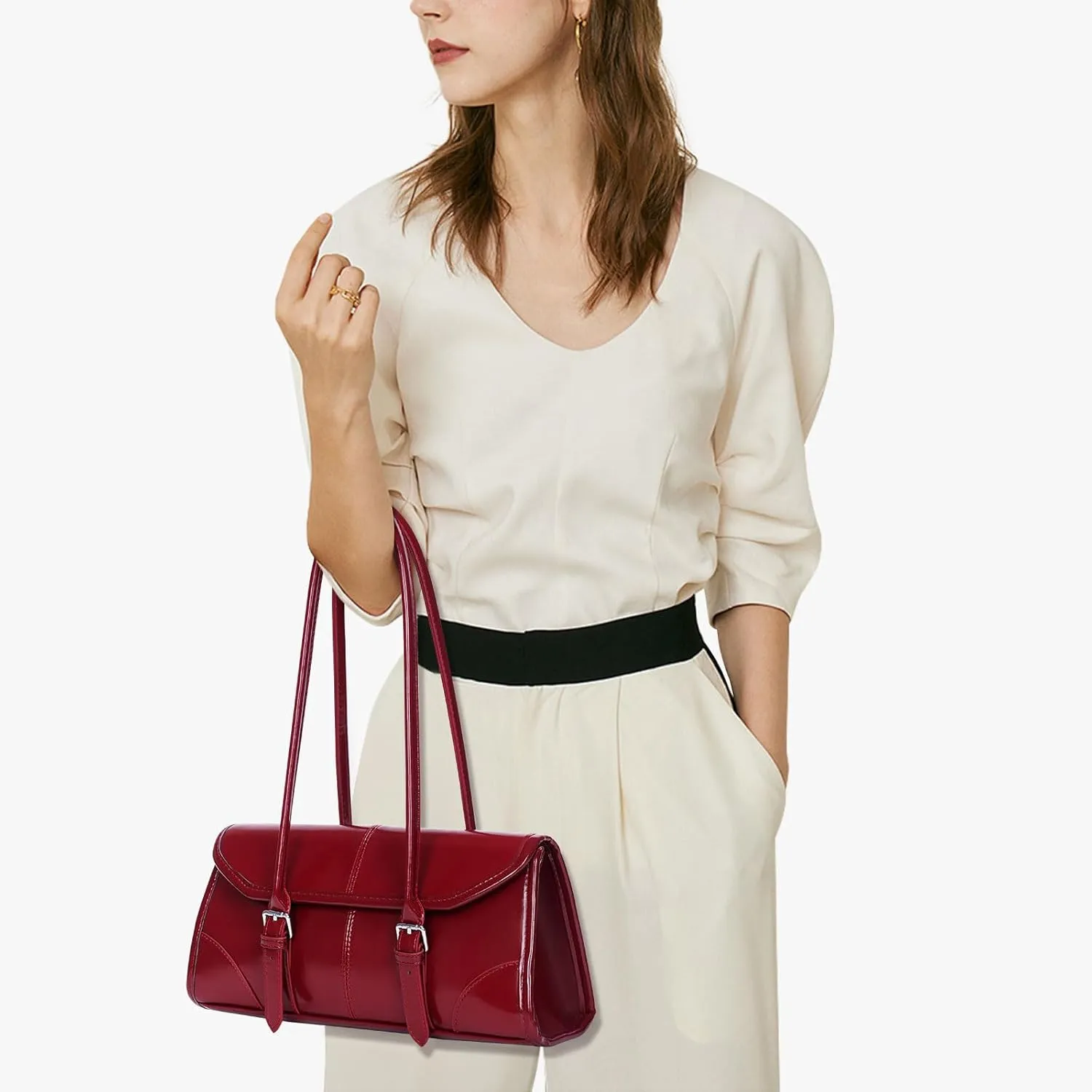 YFGBCX Faux Leather Tote Bag for Women Burgundy Purses Small Shoulder Bag Wine Colored Purse Y2k Red Handbag Purse