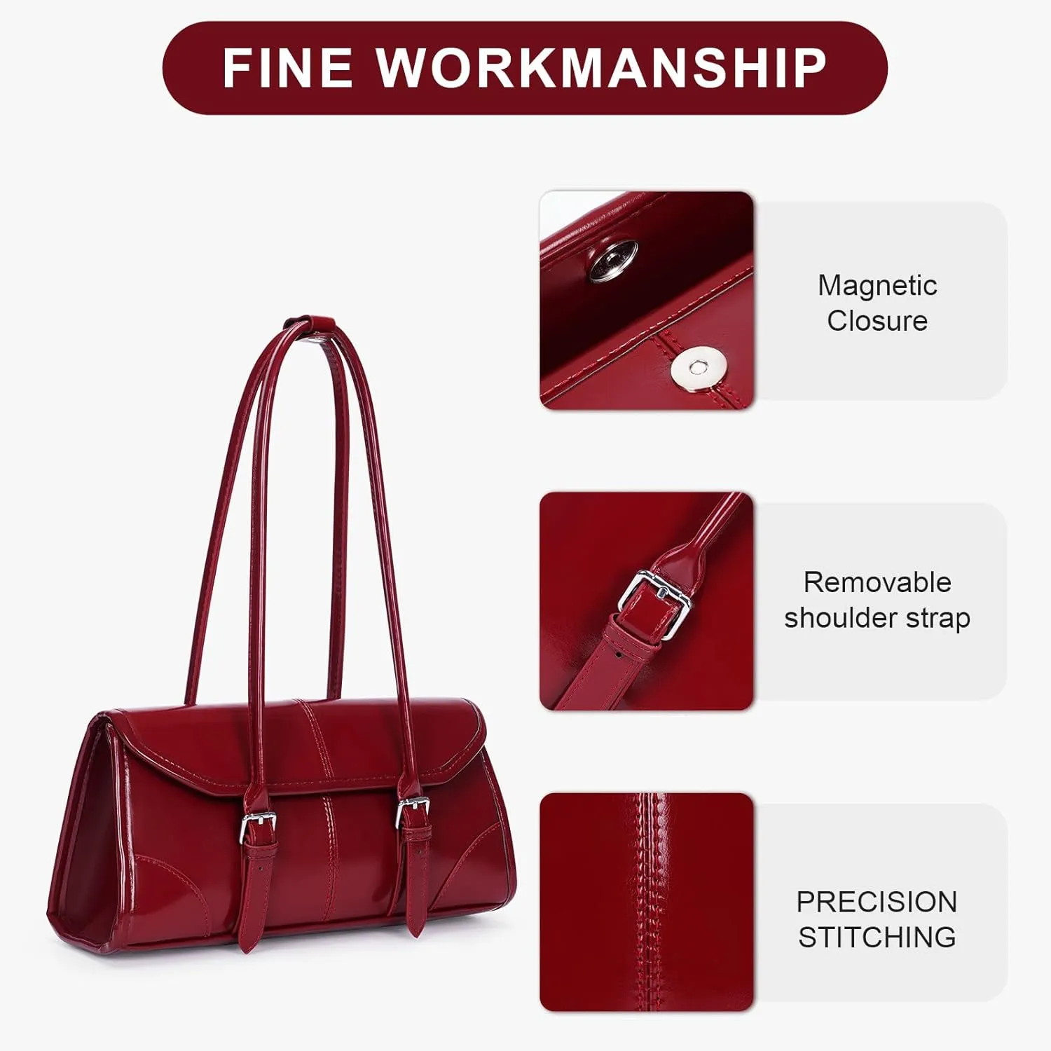 YFGBCX Faux Leather Tote Bag for Women Burgundy Purses Small Shoulder Bag Wine Colored Purse Y2k Red Handbag Purse