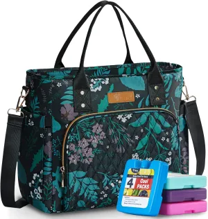 Yitote Lunch Box for Women 18L Capacity, Cute Lunch Bag with Bottle Holder, Lunch Bags with Adjustable Shoulder Strap, Lunch Bags for Work .(Floral)