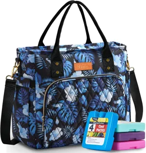 Yitote Lunch Box for Women with 4 Icepacks, 18L Capacity, Cute Lunch Bag with Bottle Holder, Lunch Bags with Adjustable Shoulder Strap, Lunch Bags for Work .(Palm)