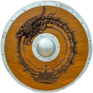Young Artisan Viking Shield Dragon Design Brown Norse Battleworn 24" Medieval Wood-Iron Shield for Home Decor & Cosplay Use