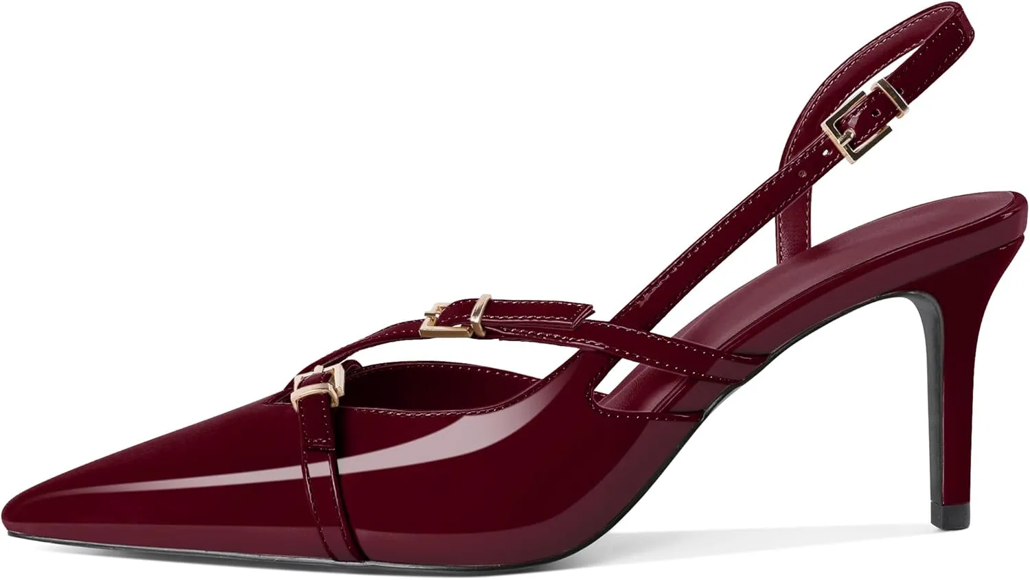Zamikoo Slingback Heels for Women Buckle Strap Pointed Toe Slip On Stiletto High Heel Pumps Shoes Patent Leather 3 Inches