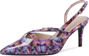 Zamikoo Slingback Heels for Women Buckle Strap Pointed Toe Slip On Stiletto High Heel Pumps Shoes Patent Leather 3 Inches