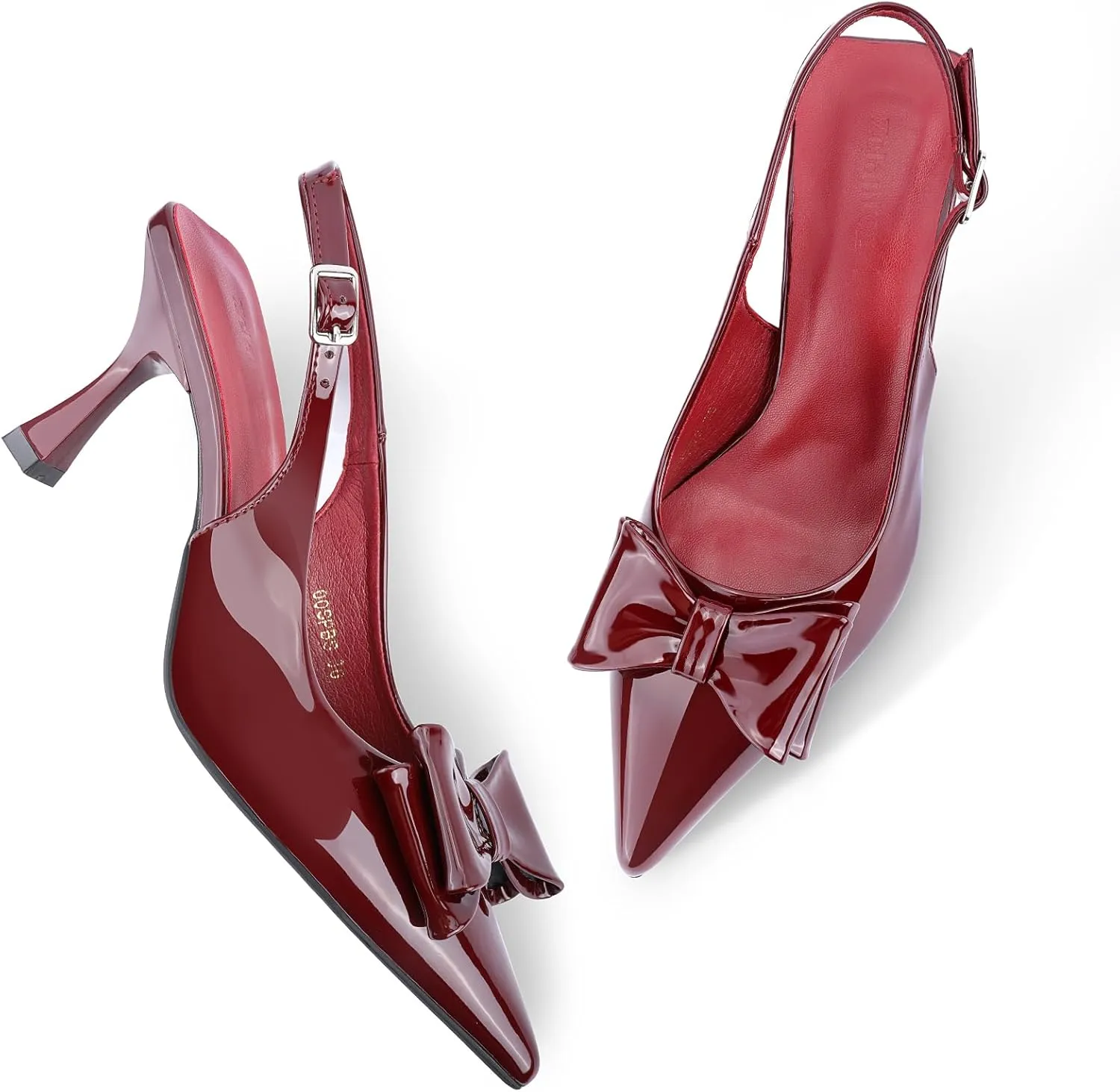 Zelaprox Women's Closed Pointed Toe Slingback Pumps Wine Patent Leather Bow Knot Heel Pump for Dating Party Work Bridal Wedding Guest Dress Prom