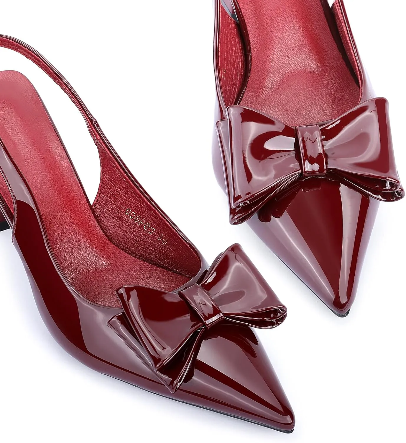 Zelaprox Women's Closed Pointed Toe Slingback Pumps Wine Patent Leather Bow Knot Heel Pump for Dating Party Work Bridal Wedding Guest Dress Prom