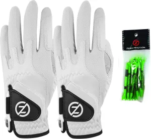 Zero Friction Men's Cabretta Elite Golf Gloves, Universal Fit One Size (Pack of 2) with Pack of Golf Tees