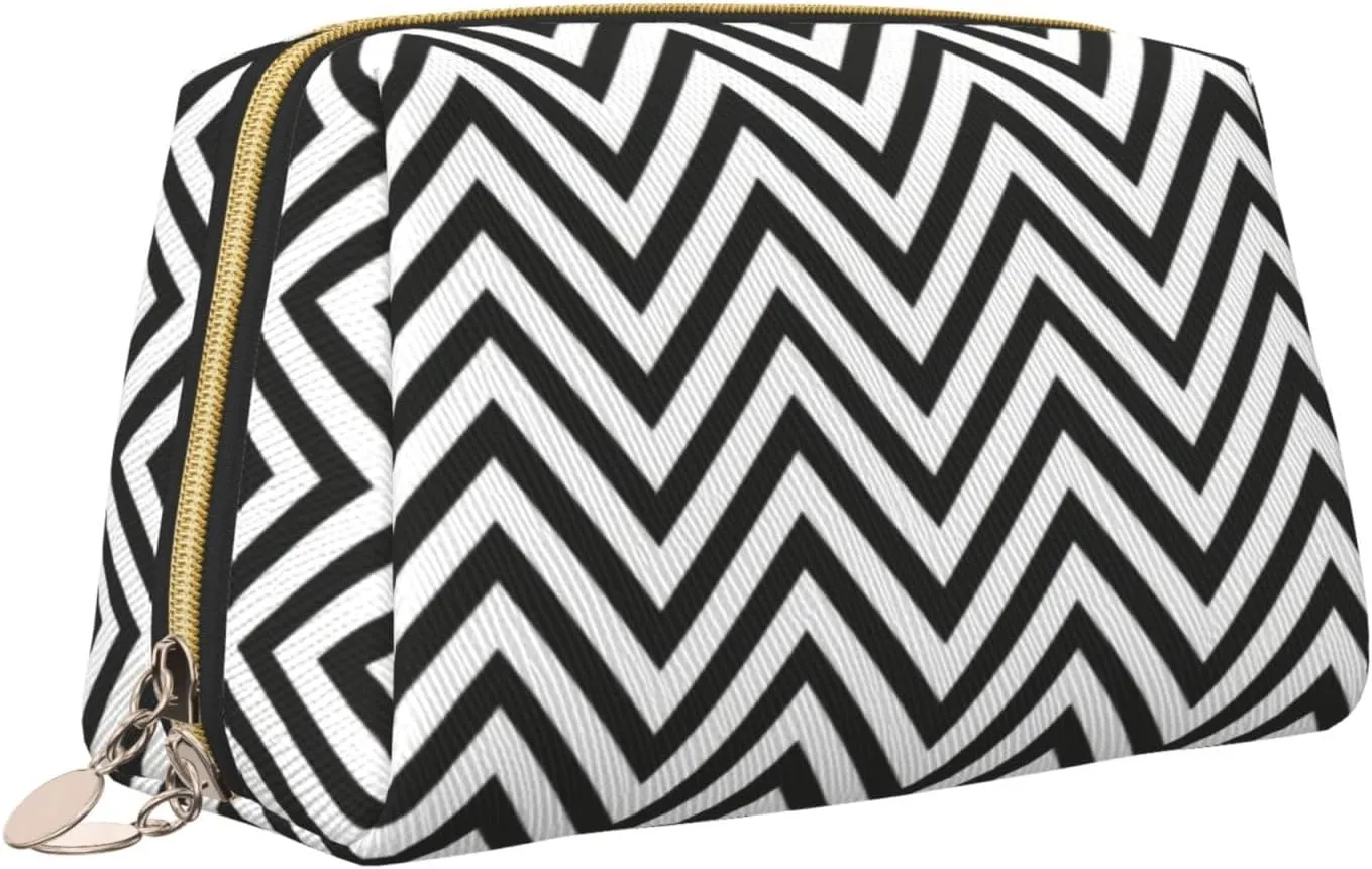 Zigzag Stripe Toiletry Pouch, Travel-Friendly Makeup Organizer For Makeup Brushes, Lipsticks