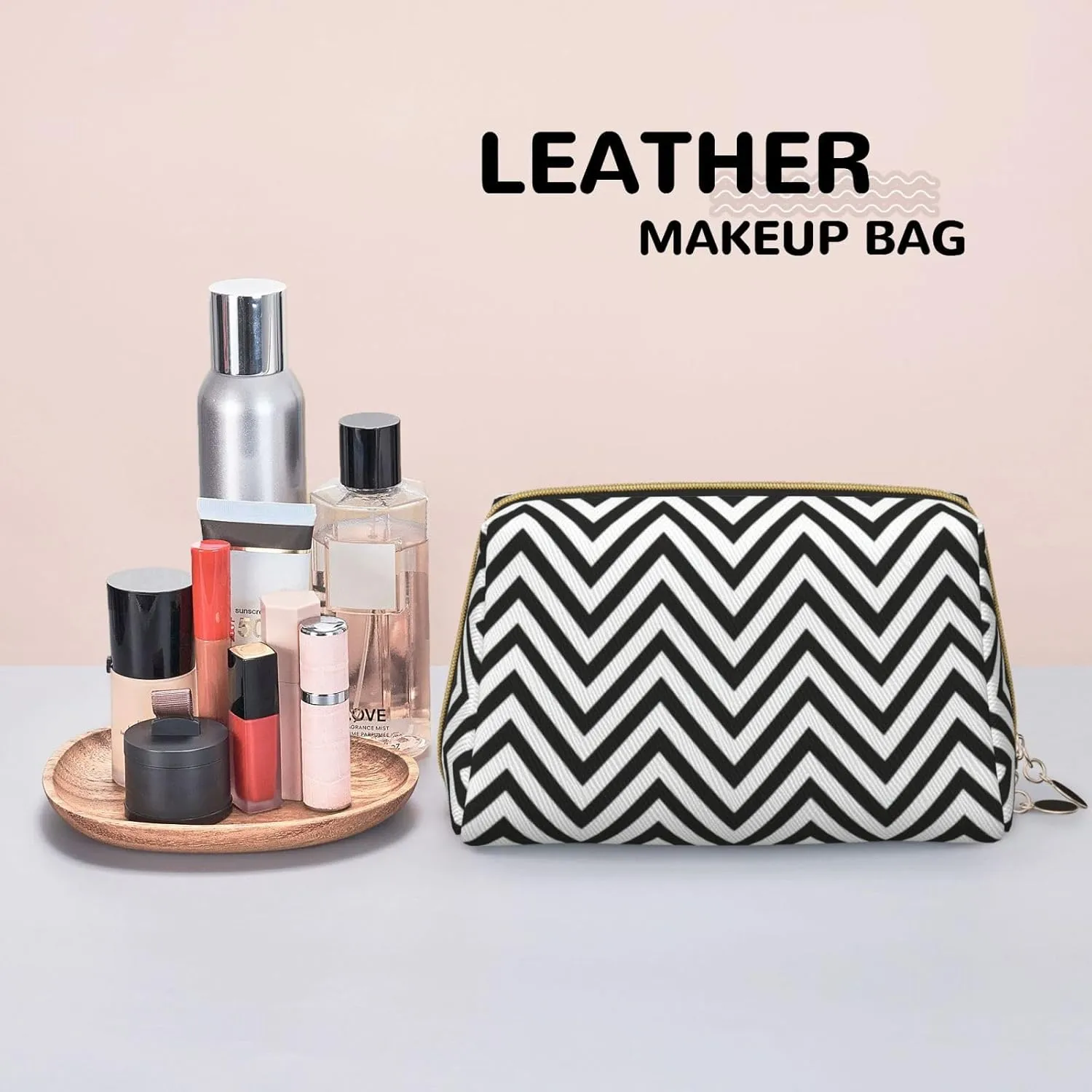 Zigzag Stripe Toiletry Pouch, Travel-Friendly Makeup Organizer For Makeup Brushes, Lipsticks