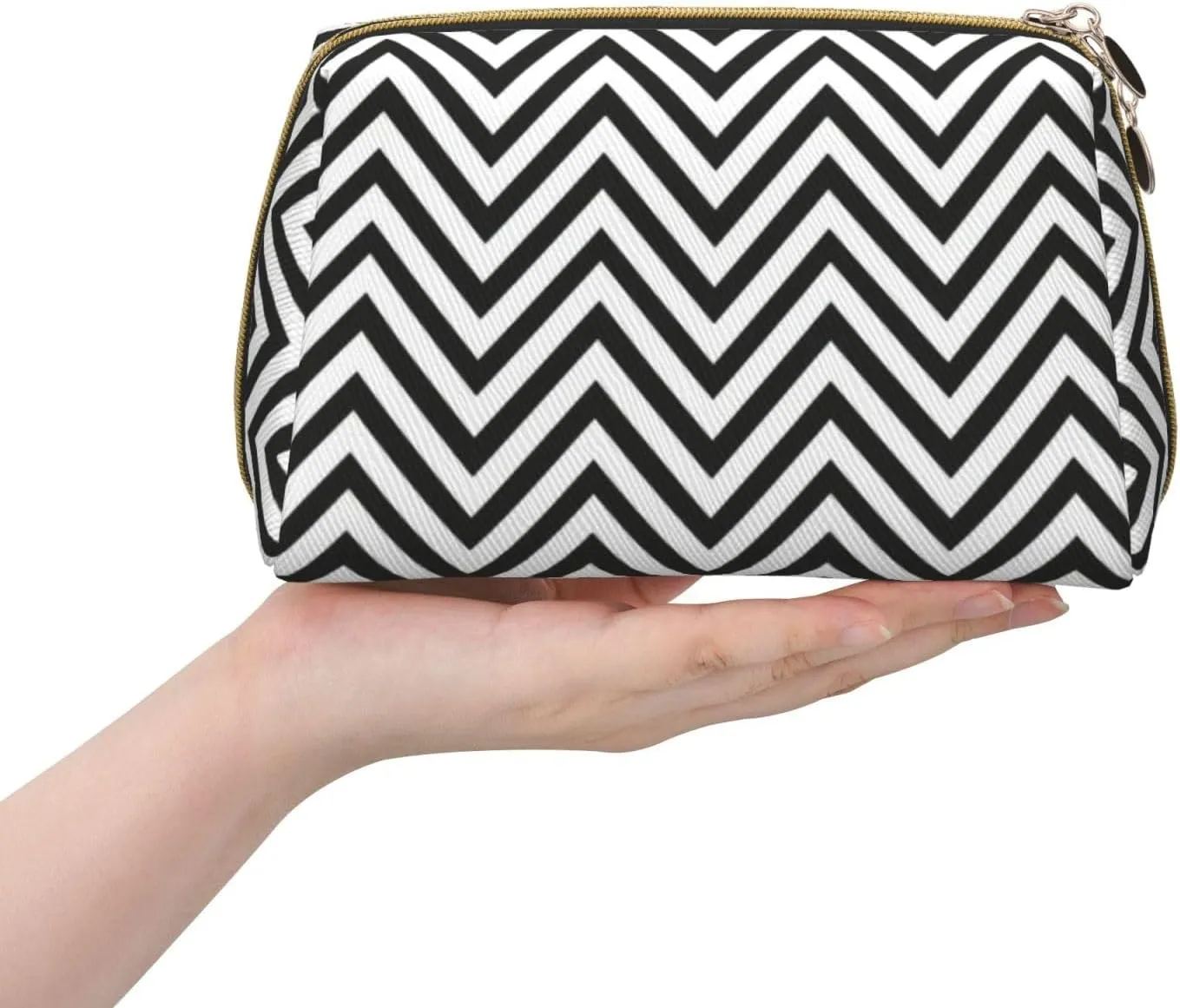 Zigzag Stripe Toiletry Pouch, Travel-Friendly Makeup Organizer For Makeup Brushes, Lipsticks