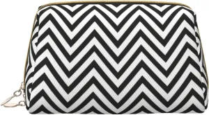 Zigzag Stripe Toiletry Pouch, Travel-Friendly Makeup Organizer For Makeup Brushes, Lipsticks