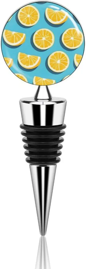 Zinc Alloy Wine Bottle Stoppers Lemon Wedges Printed Decorative Wine Stoppers Leak Proof Keep Fresh Bottle Stopper for Wedding Christmas Bar