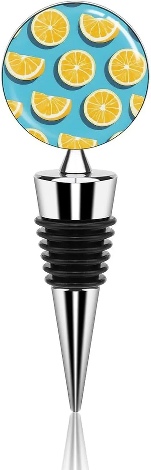 Zinc Alloy Wine Bottle Stoppers Lemon Wedges Printed Decorative Wine Stoppers Leak Proof Keep Fresh Bottle Stopper for Wedding Christmas Bar