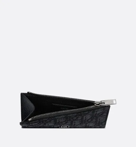 Zipped Card Holder • Black Dior Oblique Jacquard and Grained Calfskin
