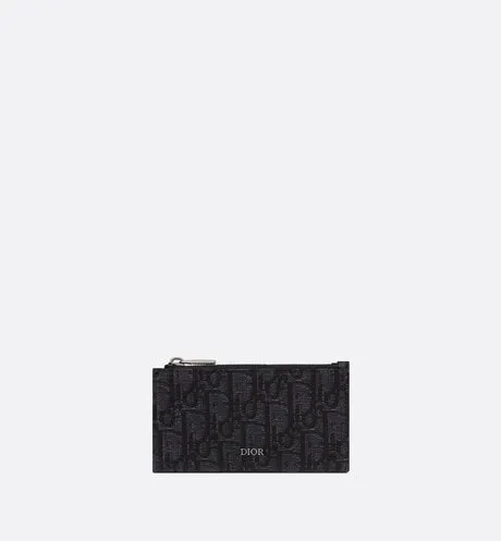 Zipped Card Holder • Black Dior Oblique Jacquard and Grained Calfskin