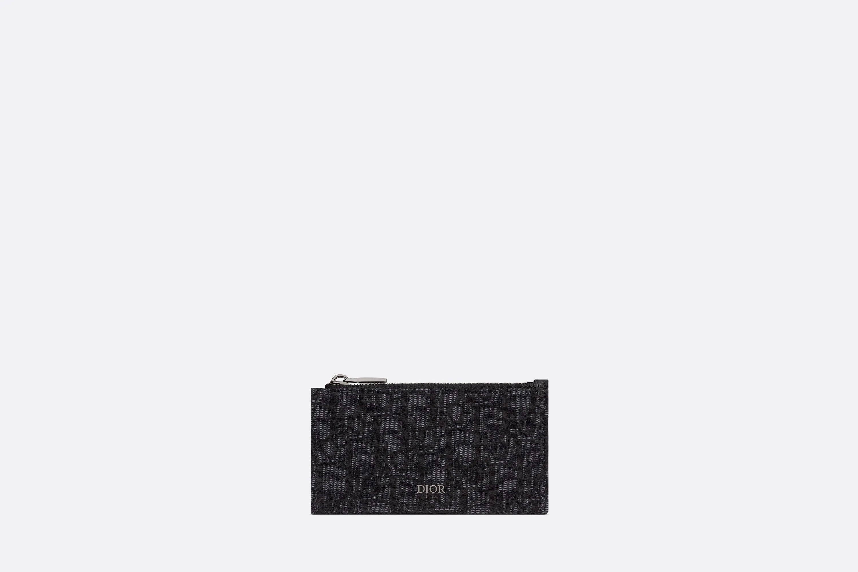 Zipped Card Holder • Black Dior Oblique Jacquard and Grained Calfskin
