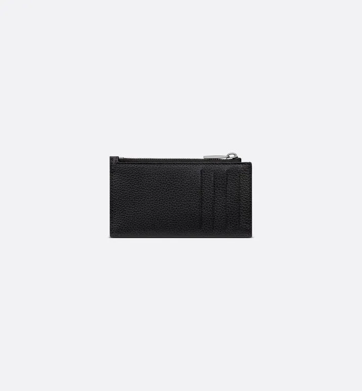 Zipped Card Holder • Black Dior Oblique Jacquard and Grained Calfskin