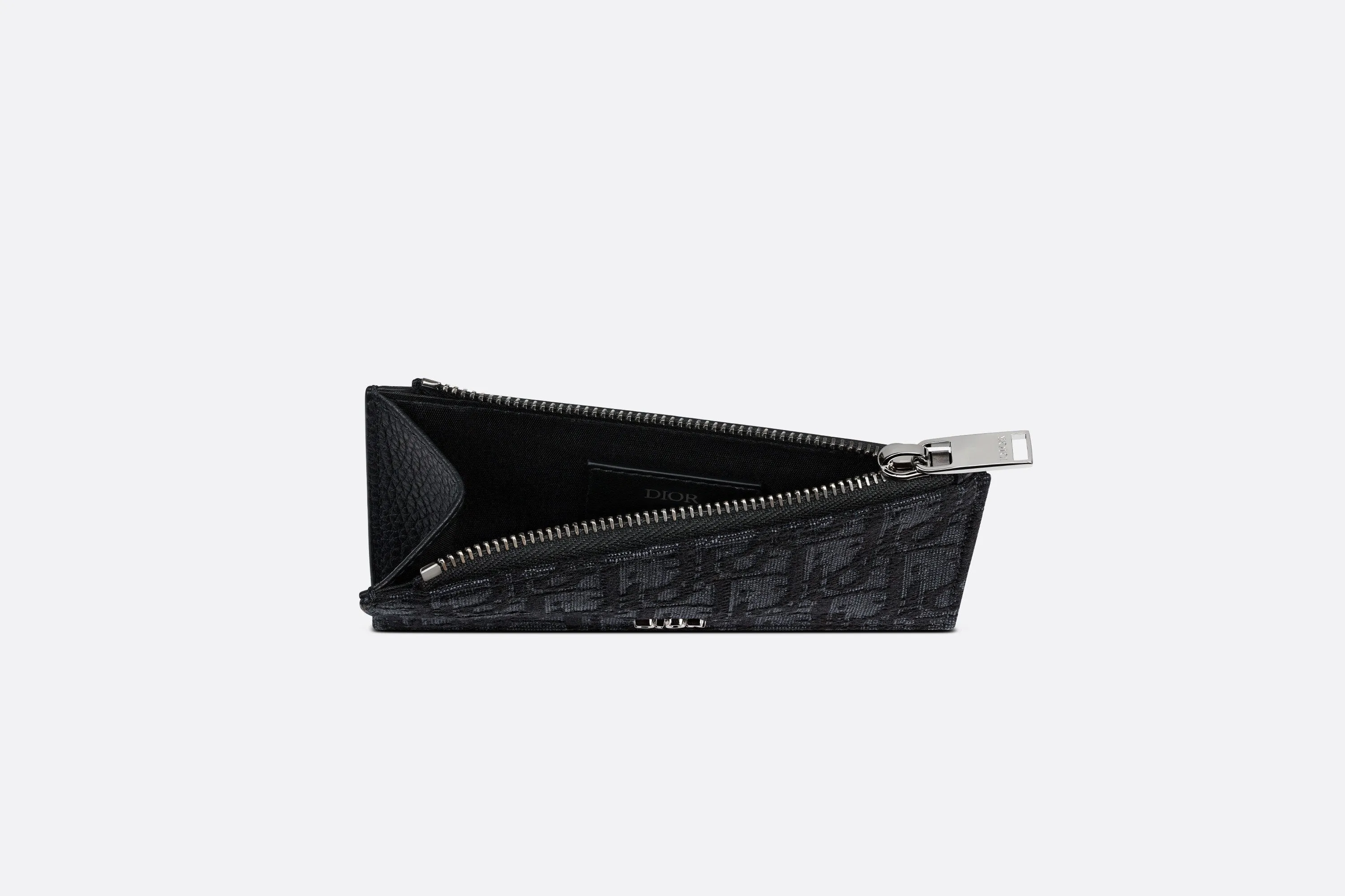 Zipped Card Holder • Black Dior Oblique Jacquard and Grained Calfskin