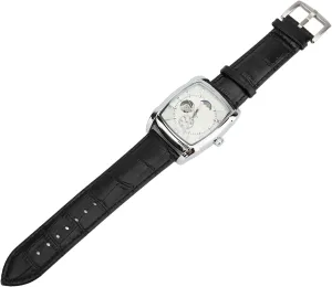 ZJchao Luxury Skeleton Mechanical Moon Phase Chronograph Watch Self Winding Water Resistant PU Leather Strap