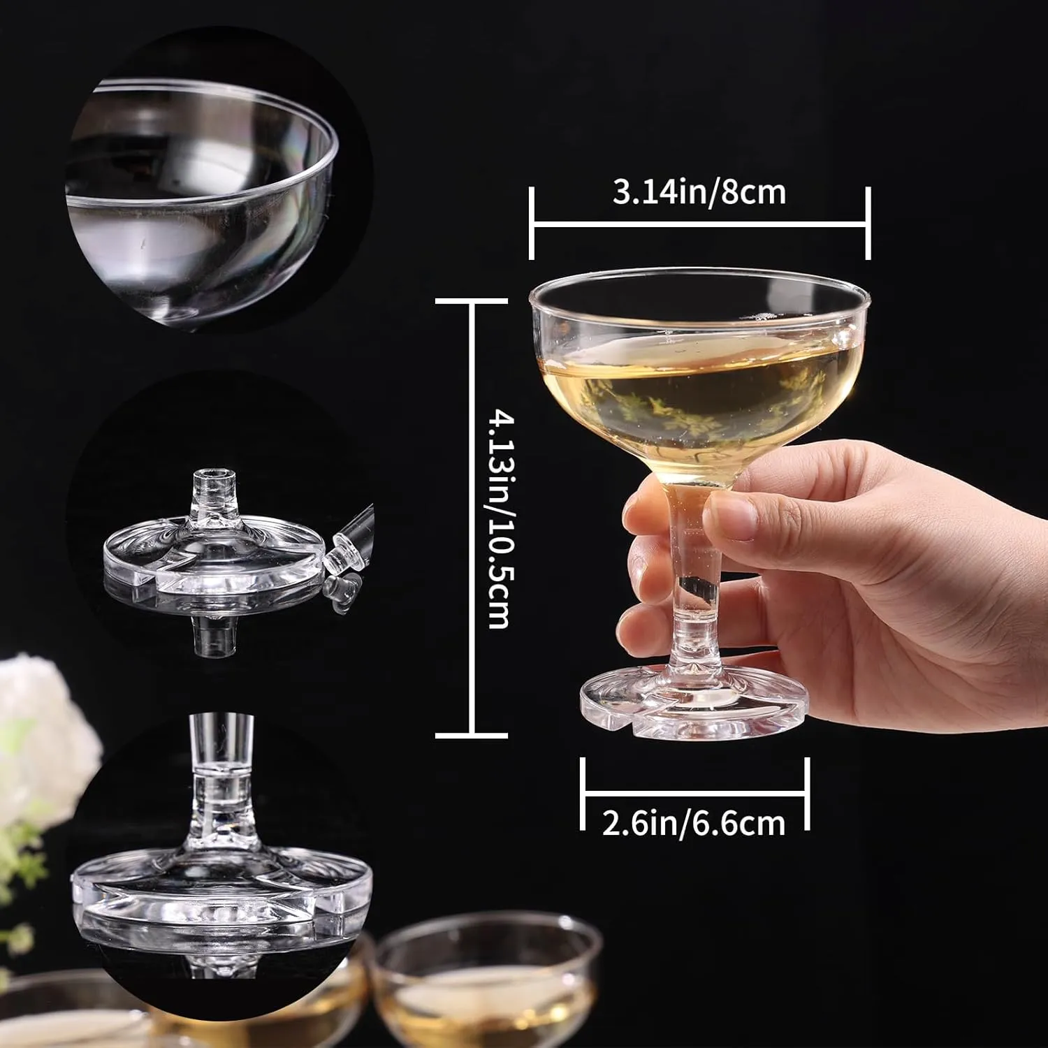 ZOMUIA 30 Pack Acrylic Plastic Champagne Coupe Glasses for Party Wedding Martini Cocktail Glasses Reusable Champagne Cups for Wedding Birthday Party Anniversary, 5oz